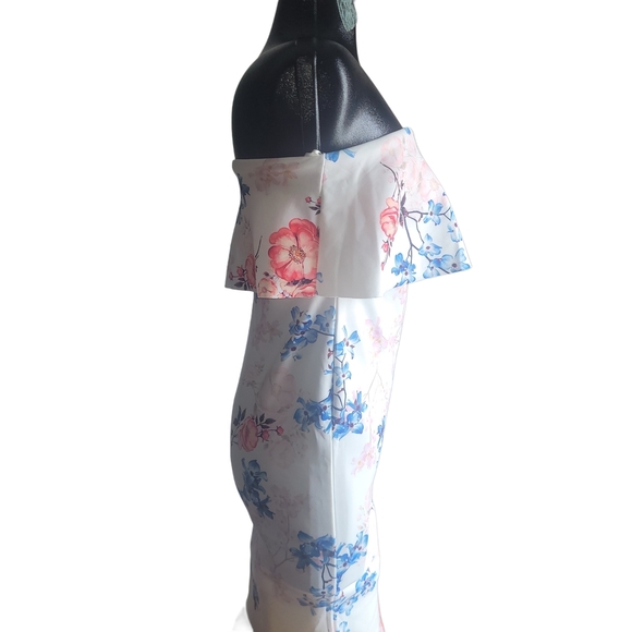 Suzy Shier Floral Off Shoulder Fitted Pencil Dress S - Picture 4 of 7